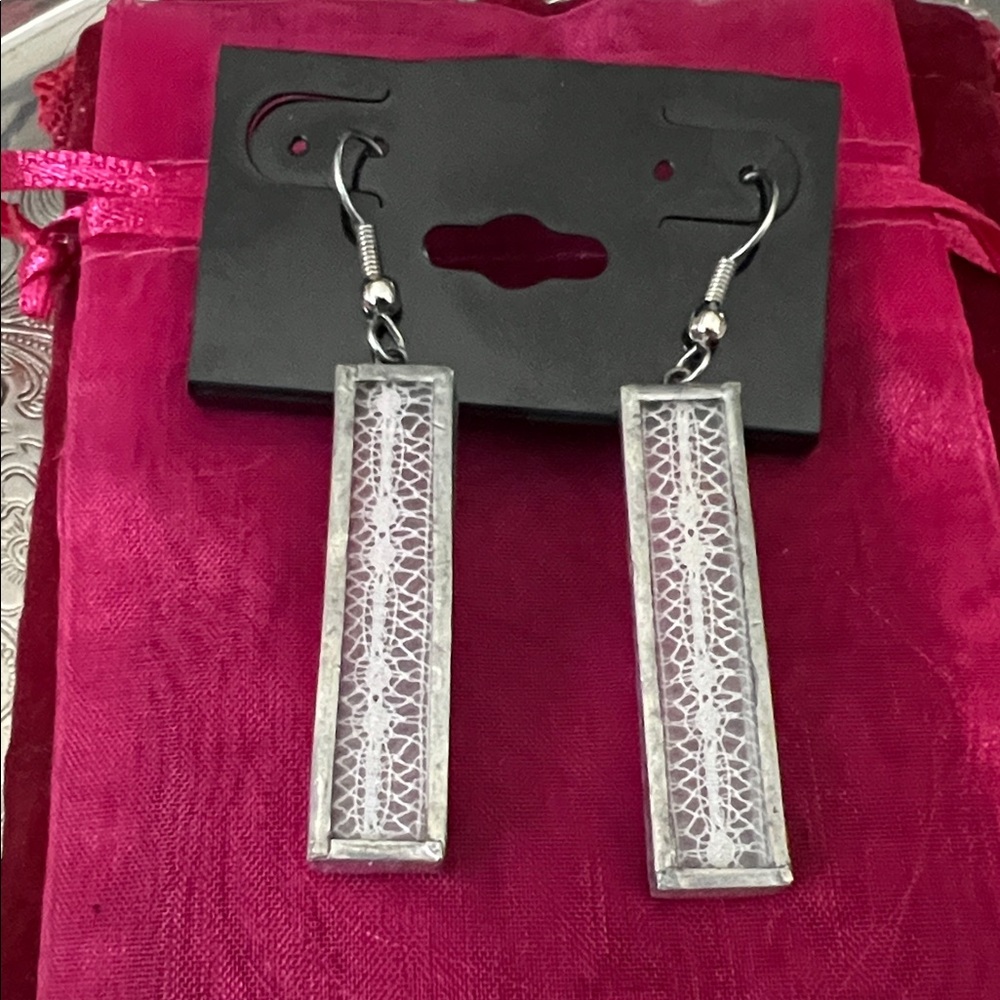 Elegant Silver Rectangular Earrings - image 1